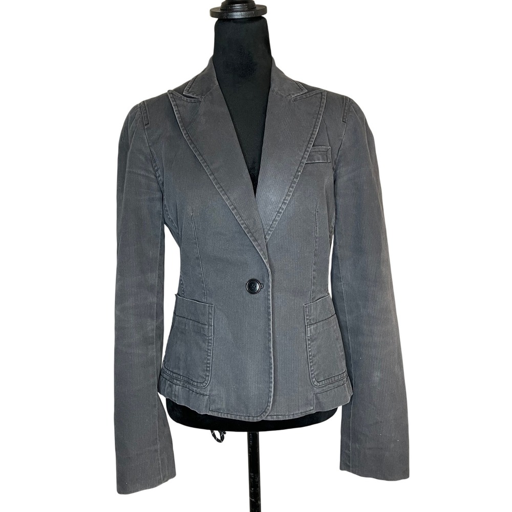 Club Monaco Single Button Fitted Grey‎ Blazer Jacket Cotton Lightweight Size 6